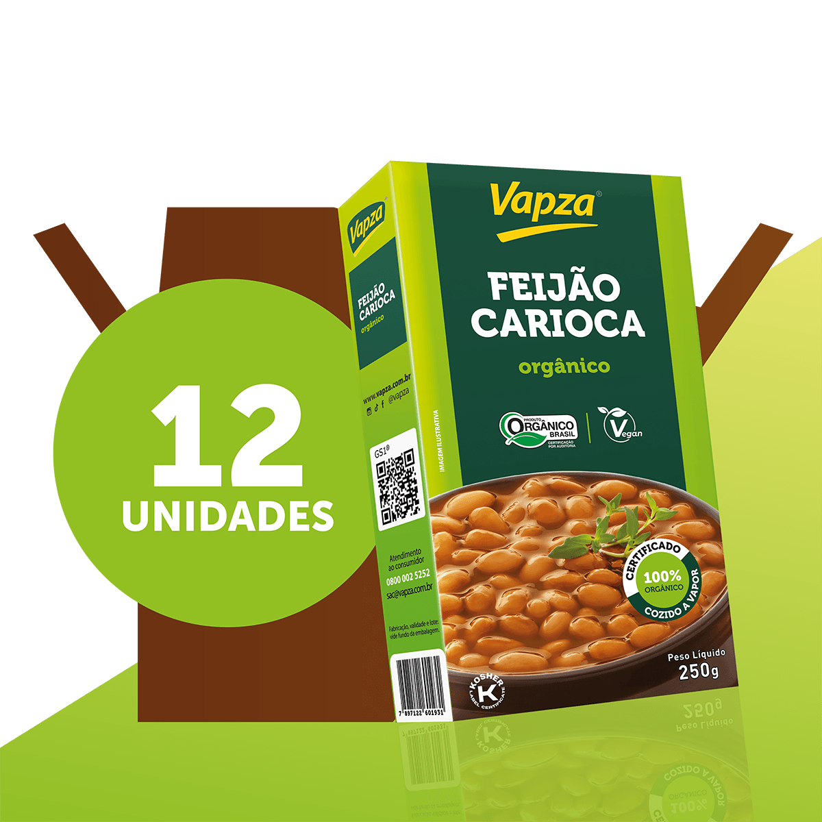 Kit 12 Feijões Carioca Orgânico 250G Vapza